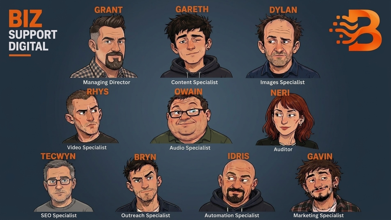 Illustrated Biz Support Digital AI and digital support team
